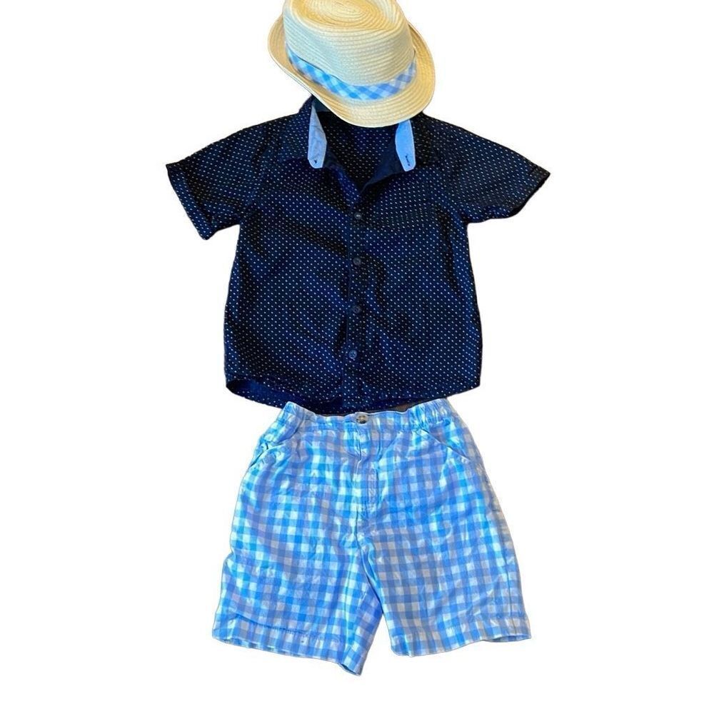 Boys 6t preppy boys short gingham outfit with hat